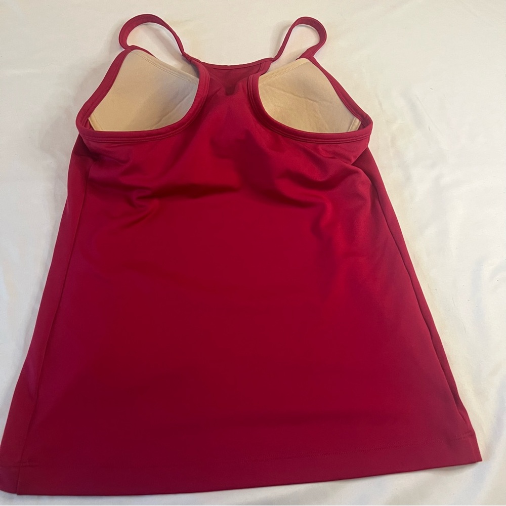 Athleta Pink Racerback Shelf Bra‎ Athletic Workout Gym Tank Top 36A Built In Bra - Picture 2 of 3
